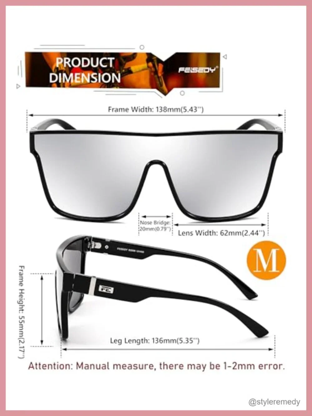 Oversized Square Mirrored Sunglasses with UV400 Protection